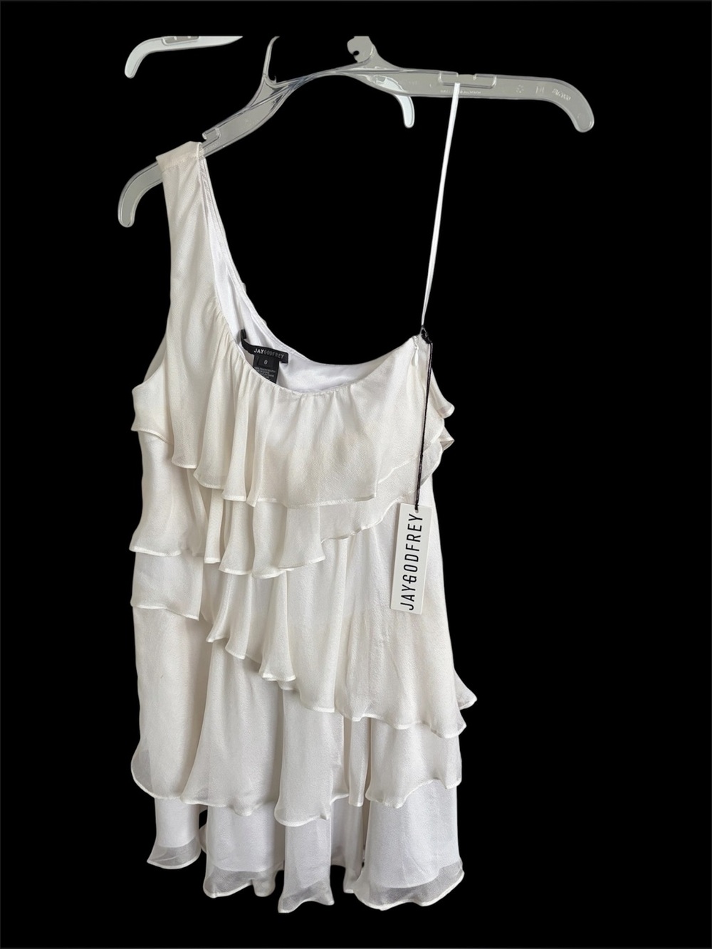JAYGODFREY One Shoulder White Ruffle Dress